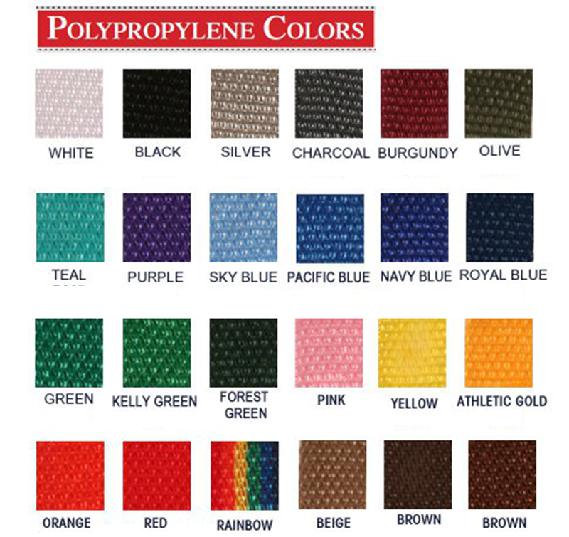 Polypropylene webbing colors