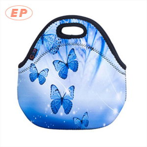 Butterfly Blue Eco Friendly Neoprene Lunch Bag Supplier