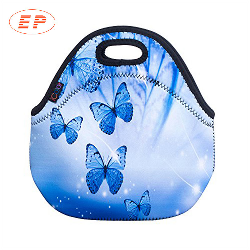 Butterfly Blue Eco Friendly Neoprene Lunch Bag Supplier
