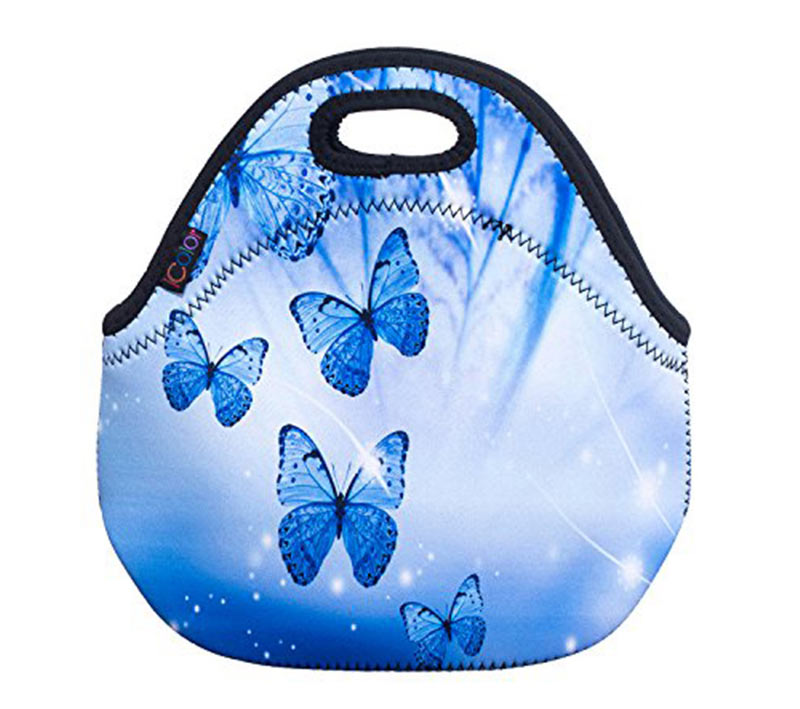 Butterfly Blue Eco Friendly Neoprene Lunch Bag Supplier